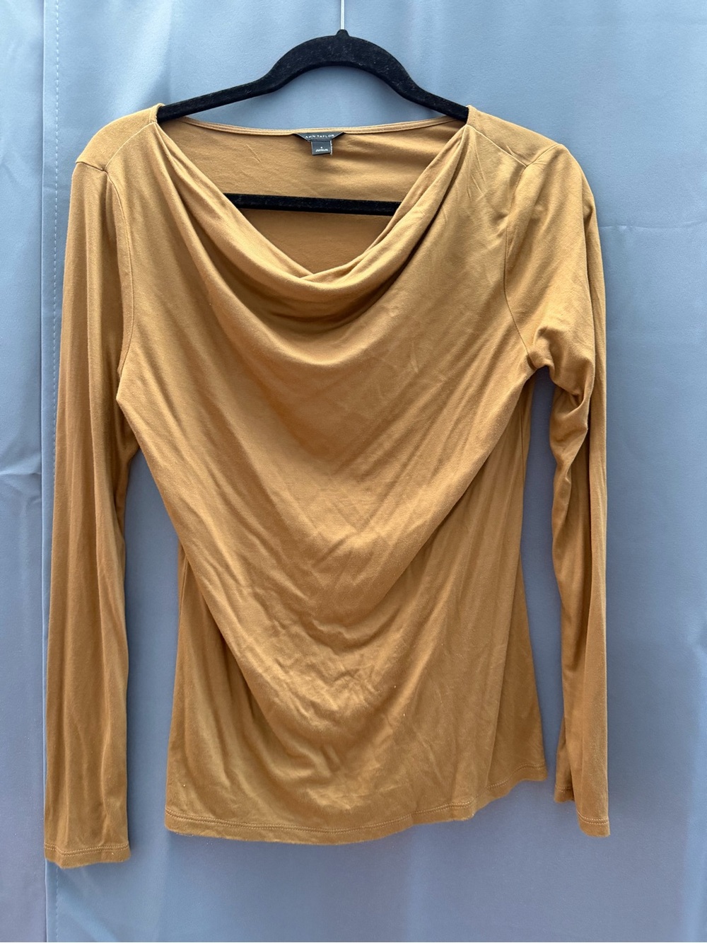 Ann Taylor Mustard Drape-Neck Long Sleeve Top